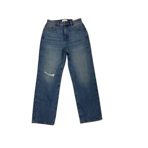 NWT LOFT Jeans Straight Curvy Casual Capsule Blue Distressed Denim Size 2 | 26